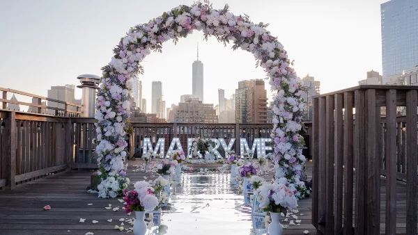 surprise proposal on a rooftp in new york