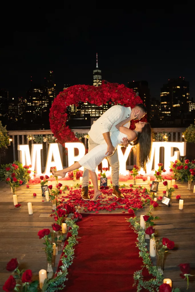 rooftop surprise proposal at night